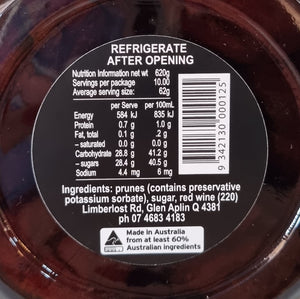 New England Larder Prunes in Shiraz Product Nutritional Information