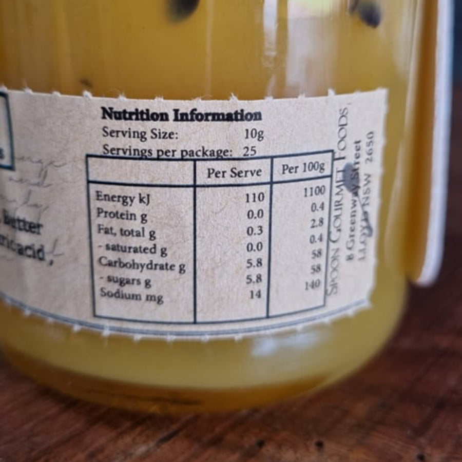 Spoon Passionfruit Butter Product Nutritional Information
