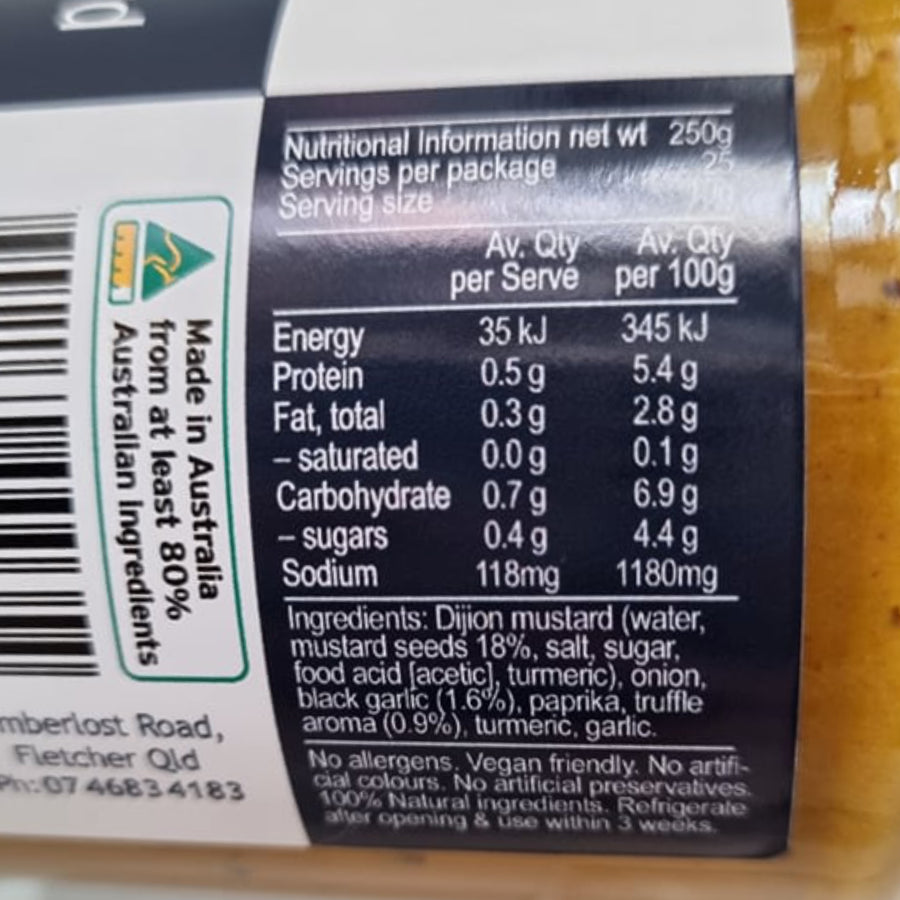 New England Larder Truffle Infused Black Garlic Mustard Nutritional Information